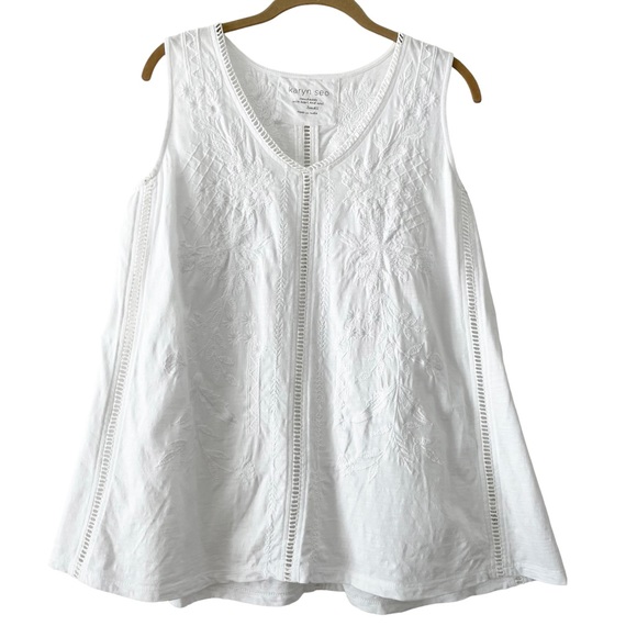 karyn seo Tops - 100% Cotton Embroidered Oversized Tunic Tank by Karyn Seo White Size Small